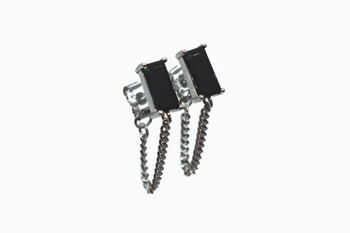 Ameya अमेय | Onyx | Ohrstecker mit Kette | Silber | Rhodiniert